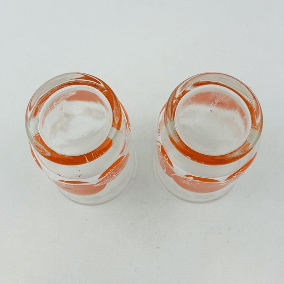 Vtg Anchor Hocking Oranges Flat Juice Glass Set of 2 White Floral Border Footed - Picture 3 of 5